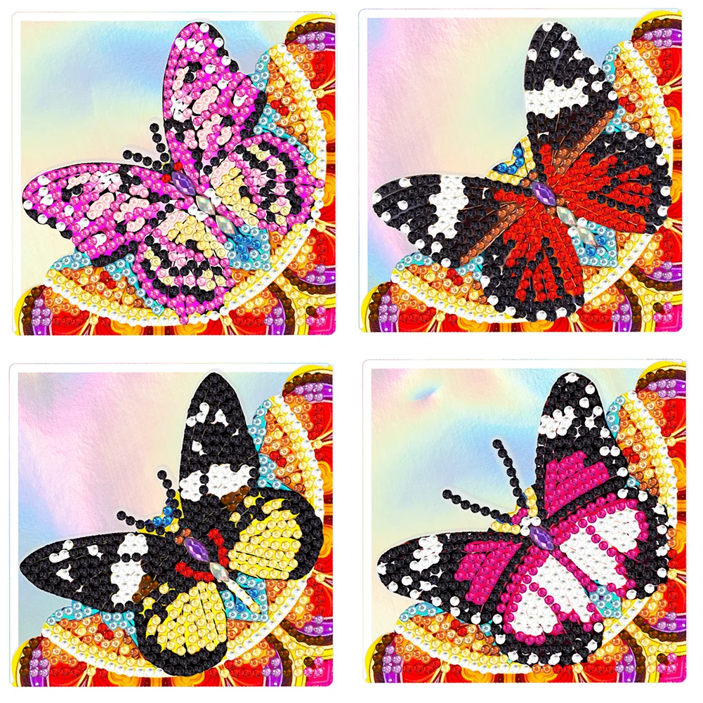 4PCS Special Shape+Round Diamond Painting Bookmark Kits Garden Butterfly  Diamond Art Bookmarks Rainbow Pteranodon Skull Pink Owl