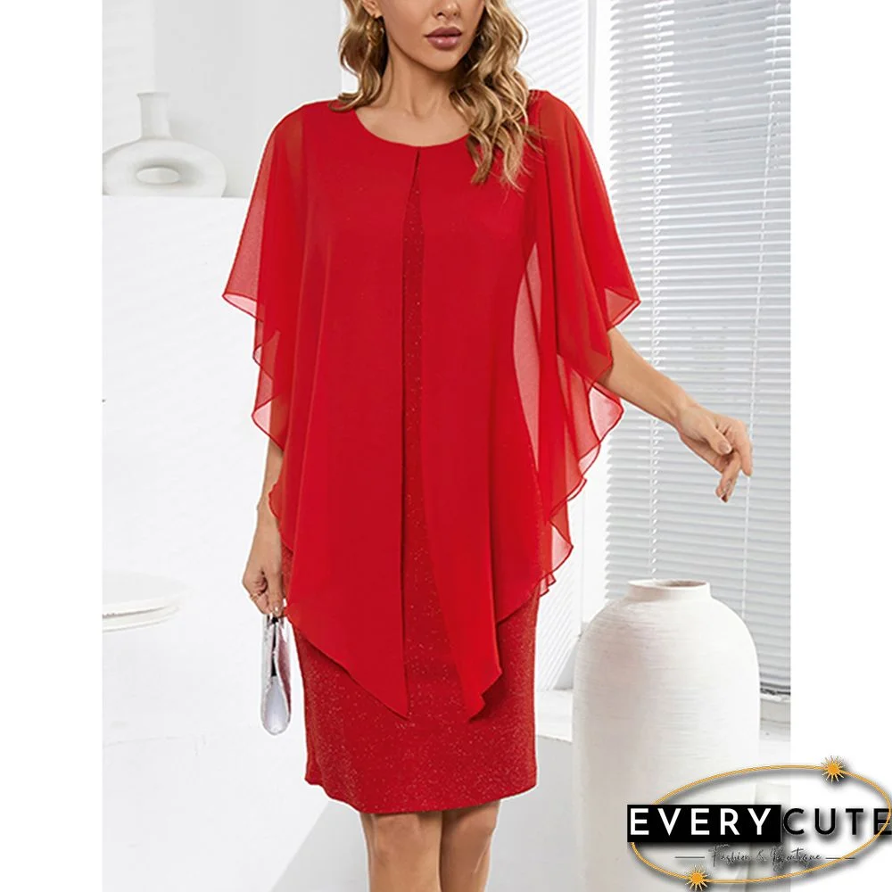 Red Vintage Splicing Chiffon Mini Dress