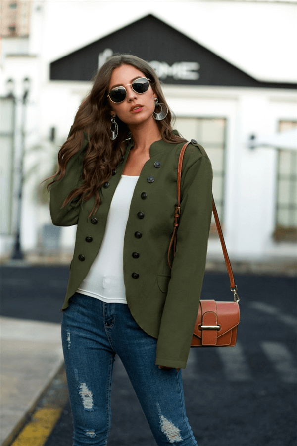 Fashion Stand Collar Breasted Woolen Coat