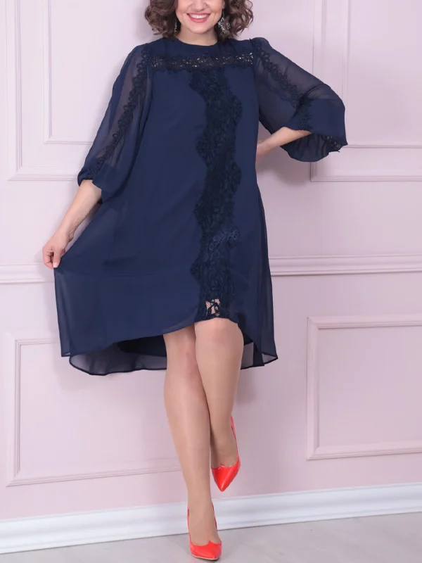 Round neck solid lace dress
