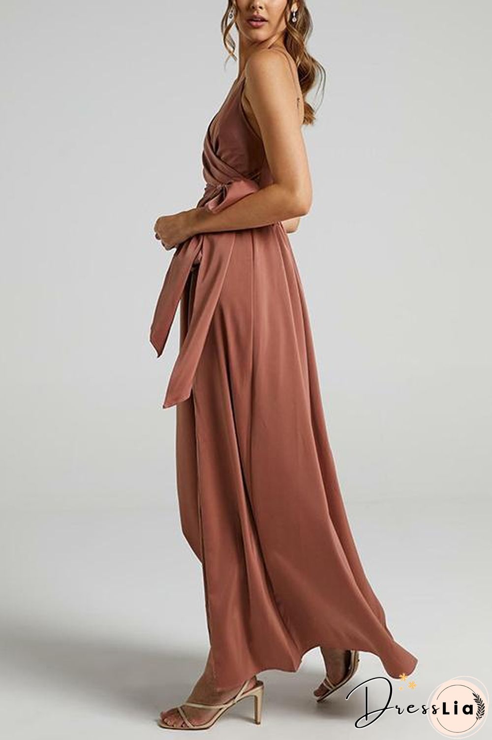Bow Tie Slit Slip Maxi Dress