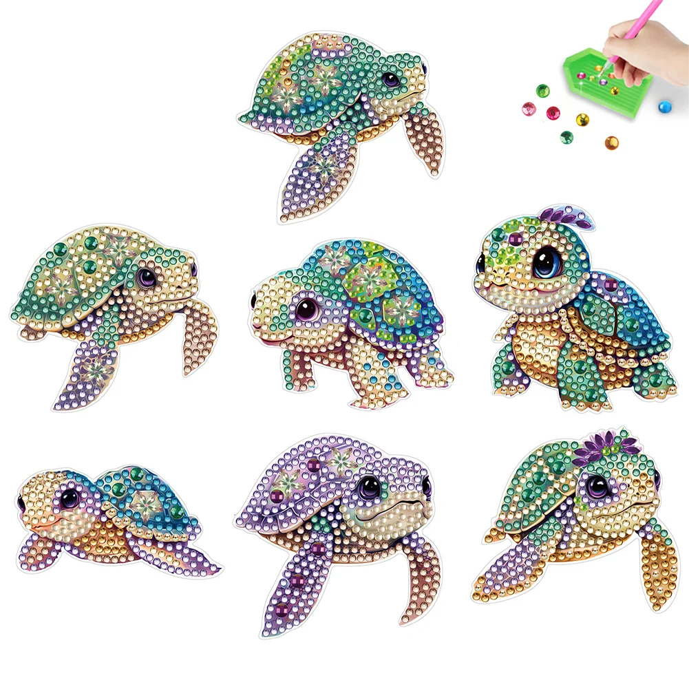 7PCS Deep Sea Turtle Diamond Mosaic Magnets Refrigerator for Adults Kids Beginners