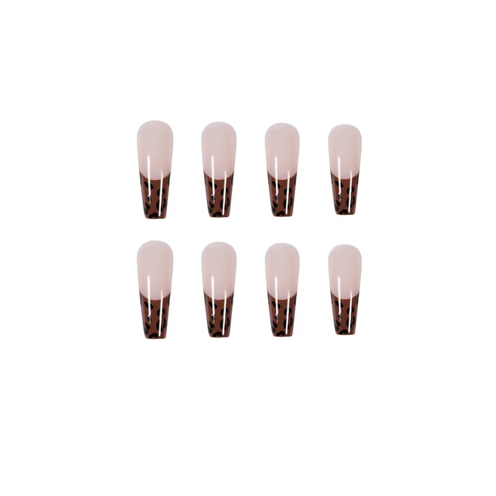24pcs French False Nails Leopard Ongle Designs Long Coffin Ballerina Artificial Fake Nails Nail Art Tips Press On Nail with Glue-Nail Inspo
