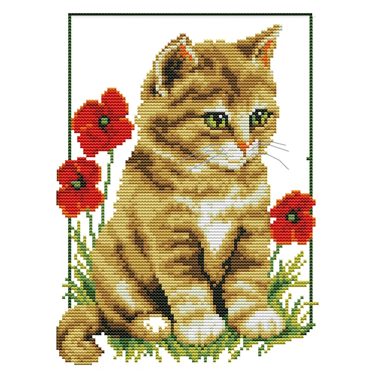 Cat 11CT Printed Cross Stitch Kits (27*37CM) fgoby