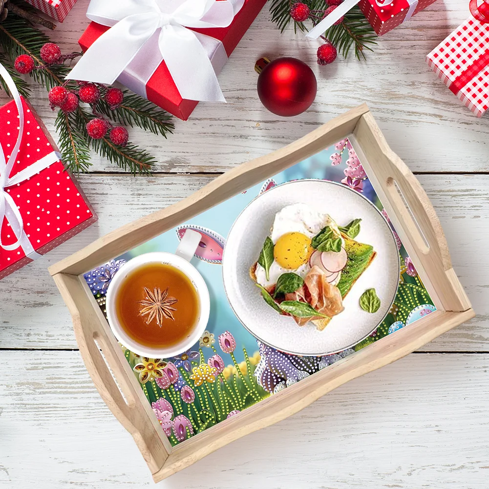 Wooden Garden Rabbit 5D DIY Diamond Painting Serving Tray for Home Decor