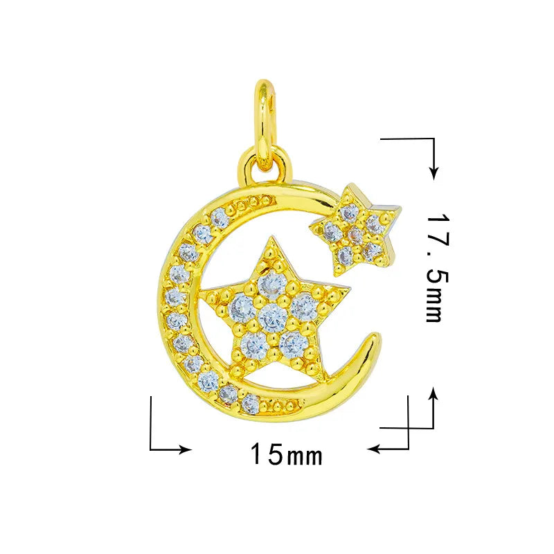 1 Piece 18*20.5mm 19*33mm Copper Zircon Star Moon Heart Shape Pendant