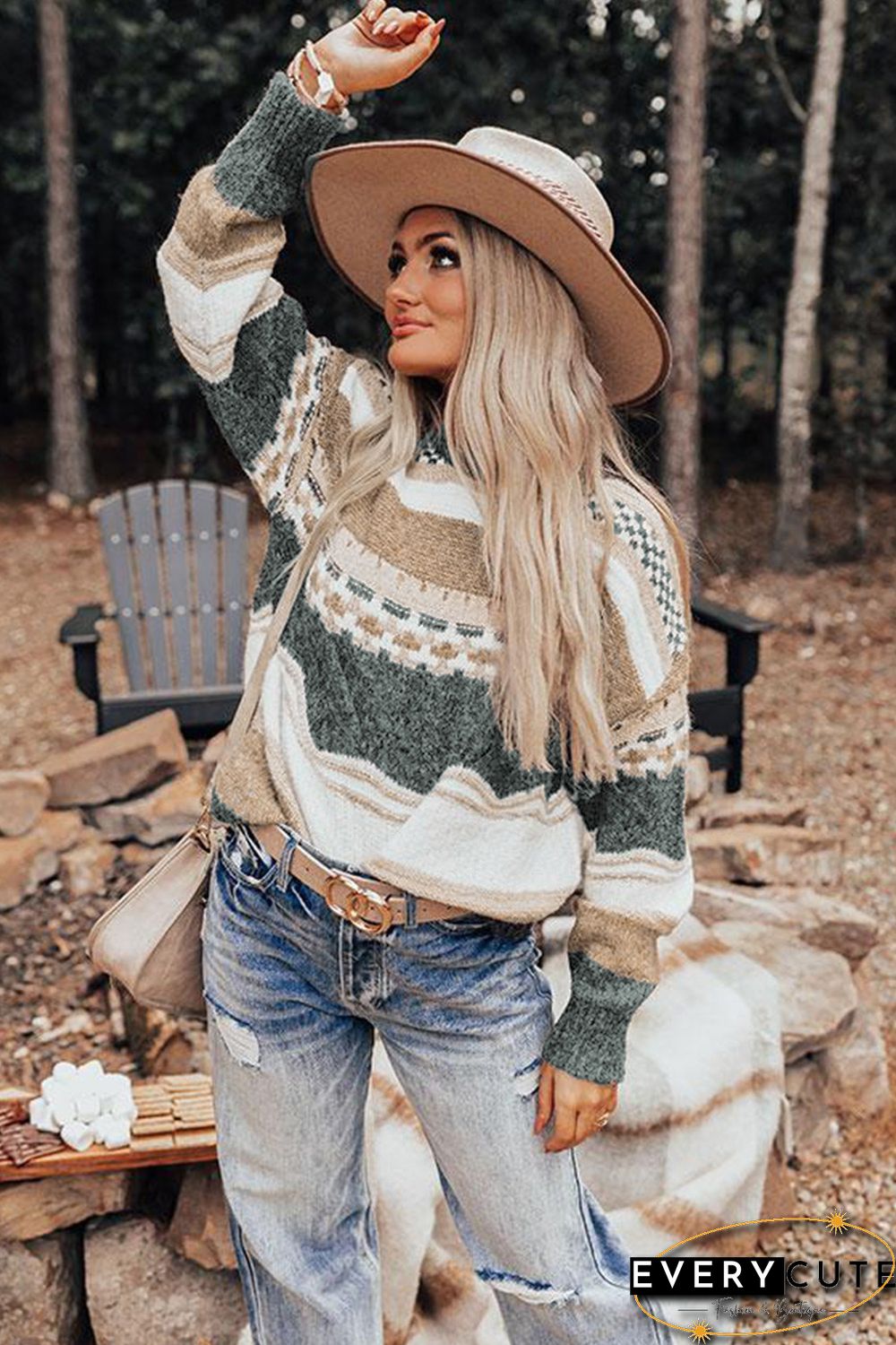 Khaki Chunky Striped Knit Sweater