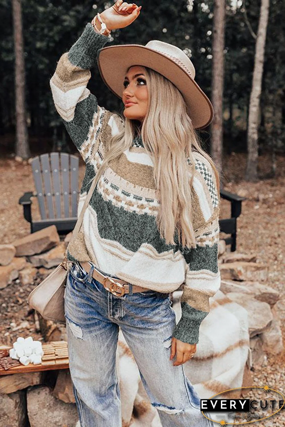 Khaki Chunky Striped Knit Sweater