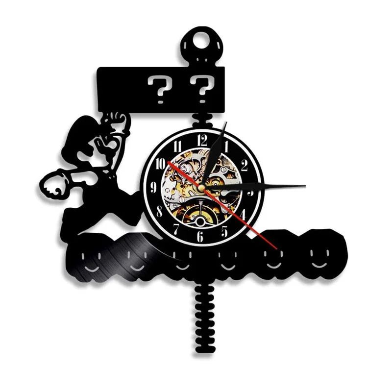 Super Mario Game Vinyl Record Wall Clock Modern Design Play Room 3D Hanging Clock Wall Watch Art Home Decor Gifts for Children