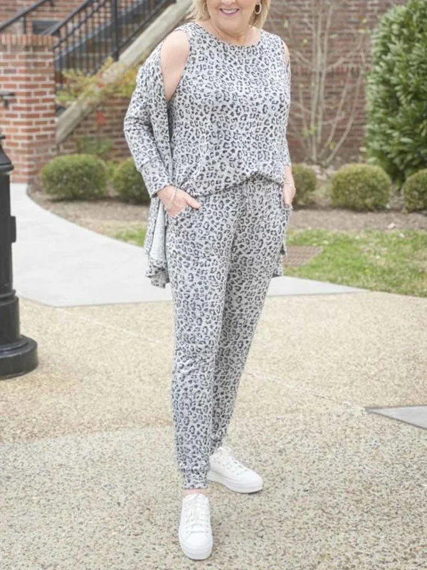 Leopard print simple and elegant print women's three-piece suit
