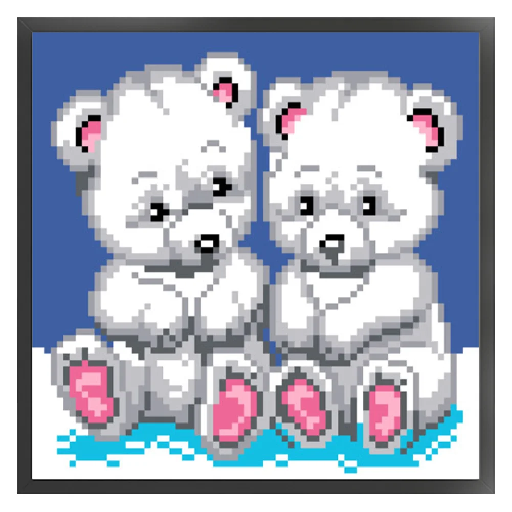 9CT Full Stamped Cross Stitch Bead Embroidery - Bears(Canvas|20*20CM)