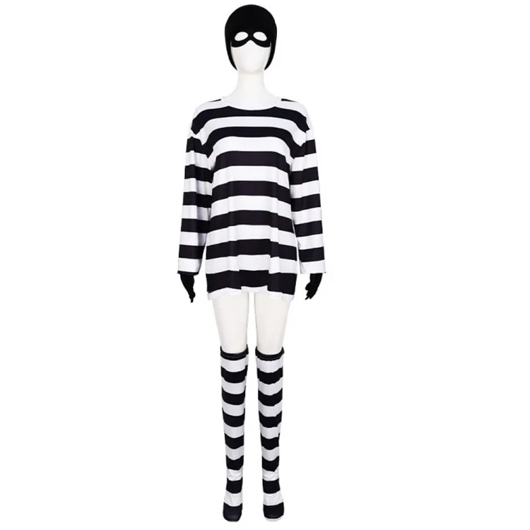 Adult Unisex Funny Thief Ban Robber Burglar Prisoner Outfits Cosplay Costume Halloween Carnival Suit