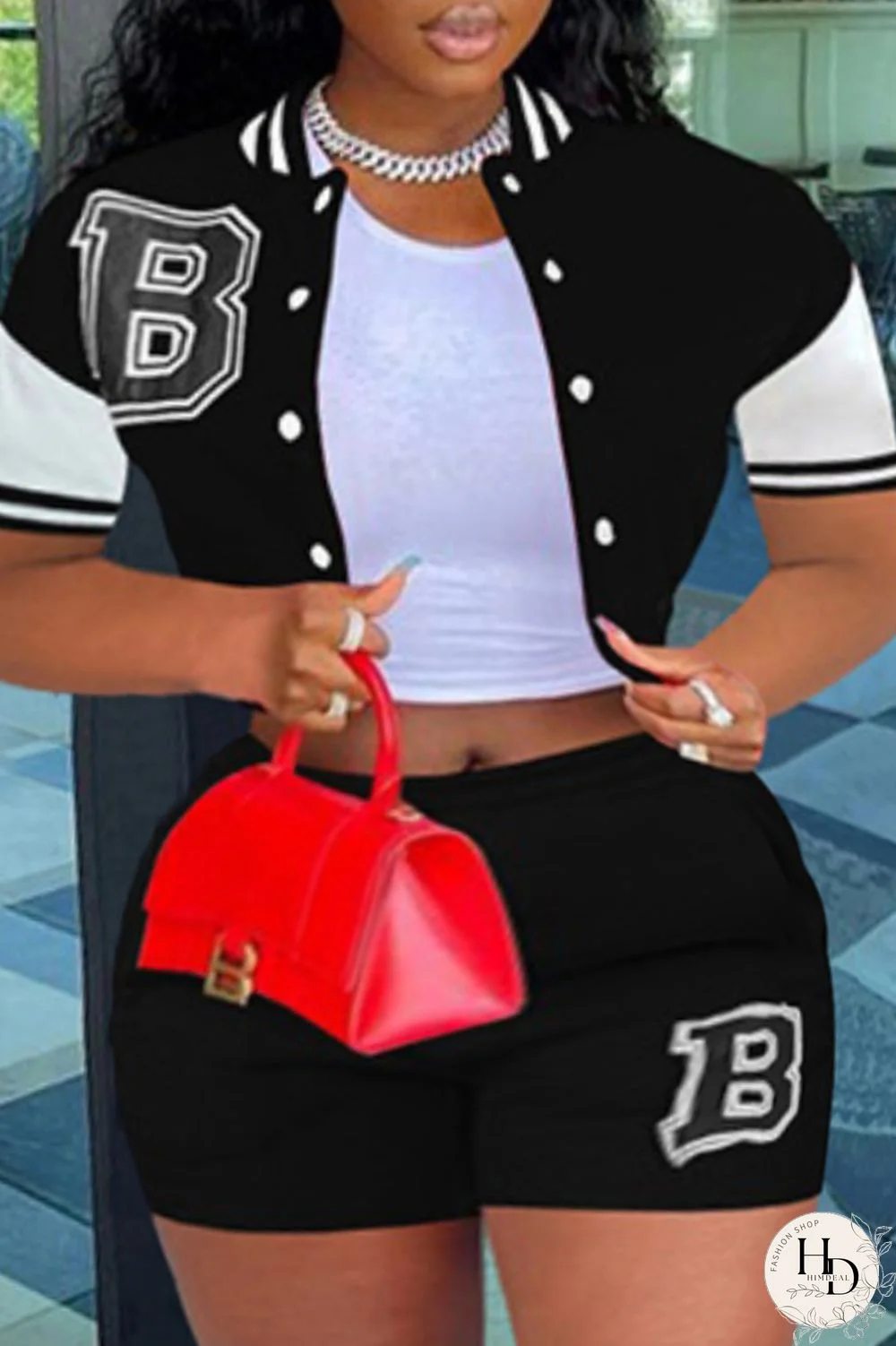 Black Fashion Casual Letter Patchwork Plus Size Two Pieces