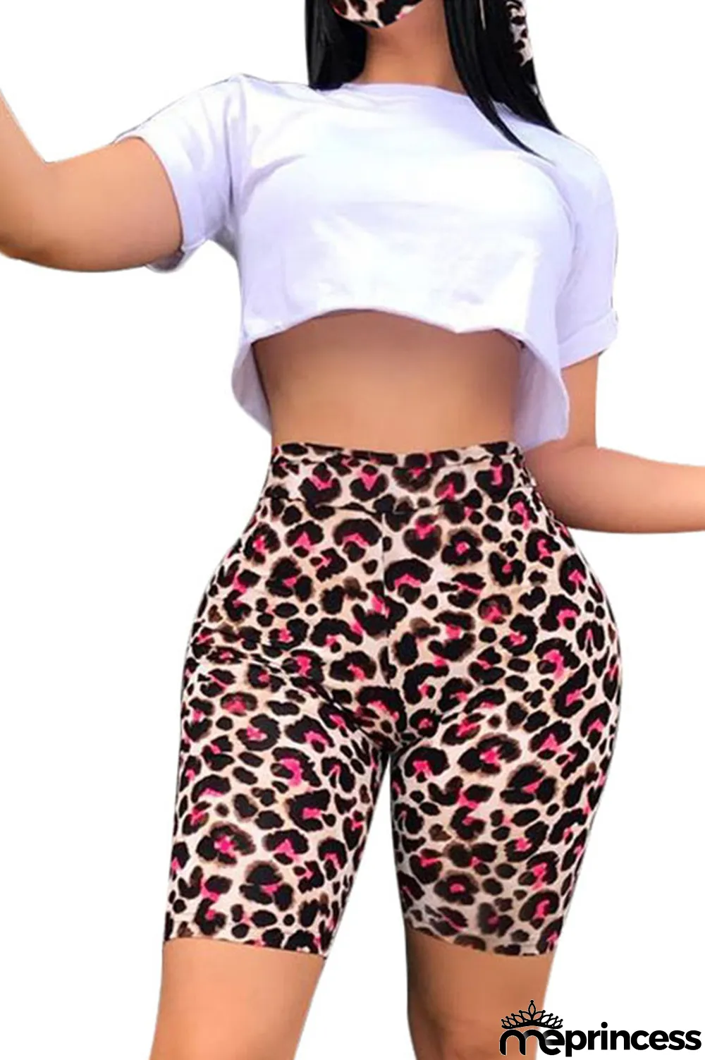 Brown Polyester Fashion Casual Print Two Piece Suits Straight Short Sleeve Two Pieces