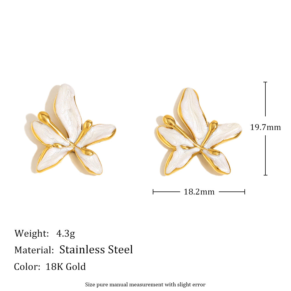 Stainless Steel 18K Gold Plated Oil Dripping Tassel Flower Earrings Coconut Tree Earrings For Women