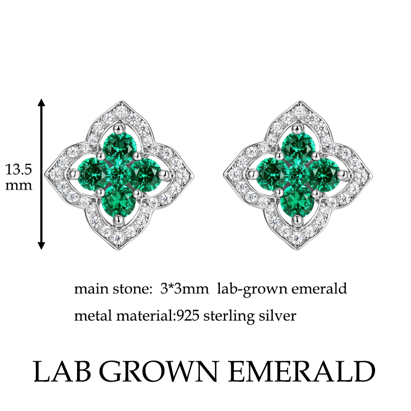  3mm Cultivating Emeralds Stud Earrings Necklace For Women S925 Silver Lab Diamond Vintage Ear Studs Luxury Party Jewelry