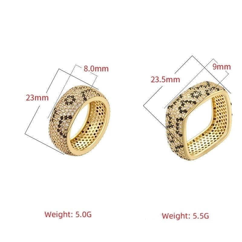 Hip-Hop Retro Round Square Copper Inlay 18K Gold Plated Zircon Open Rings