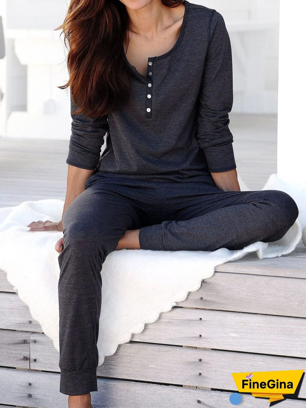 Loose Plain V Neck Two Piece Sets