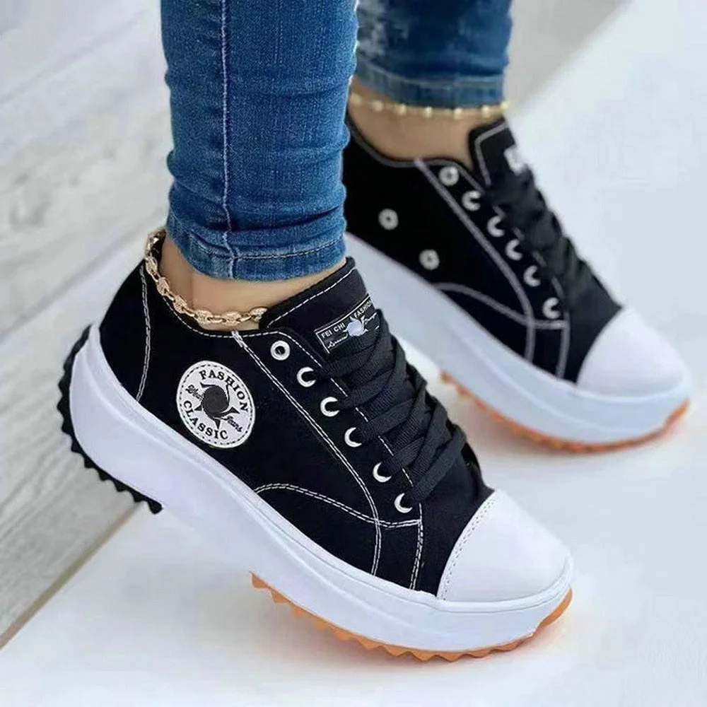 Canvas Sneakers Women Fashion Platform Low-top Women Single Shoes Thick-soled Candy Color Flats Female Canvas Shoes 2022