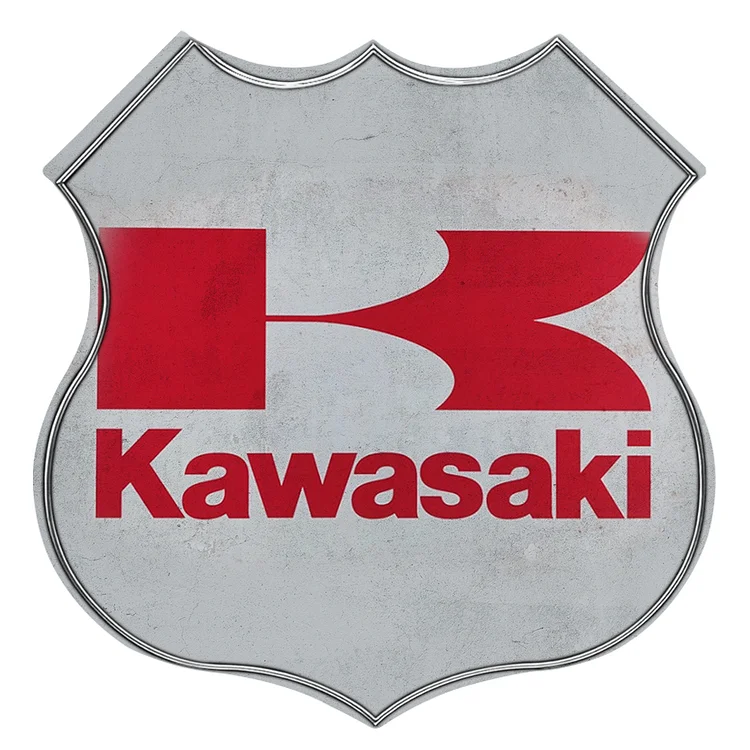 Moto Kawasaki - bouclier vintage enseigne en étain - 11.8x11.8inch
