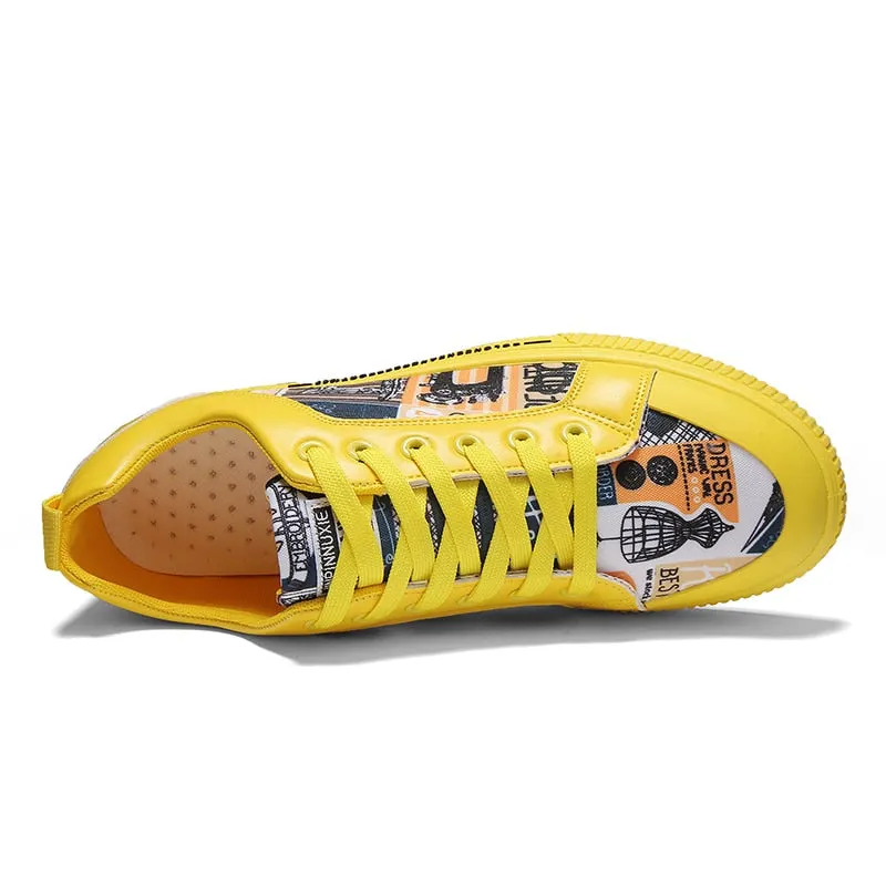 Women's Flat Shoes White Tennis Female Graffiti Yellow Sneakers Women Shoes Sport Casual Shoes Man Loafers basket femme size 44