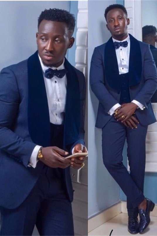 Elegant Slim Fit Dark Navy Shawl Lapel Wedding Suit | Ballbellas Ballbellas