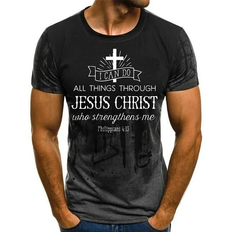 Retro Jesus Christ Cross Print Casual Short Sleeve Men's T-Shirts at Hiphopee