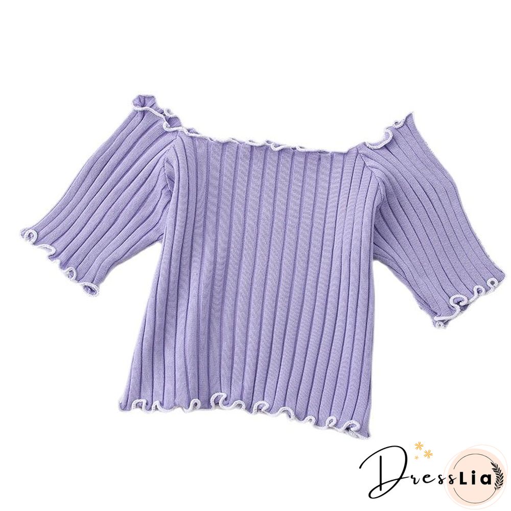 Heliar Women Tees Founce Hem T-Shirts Knitted Candy Crop Tops Short Sleeve T-Shirts For Women Tops Summer
