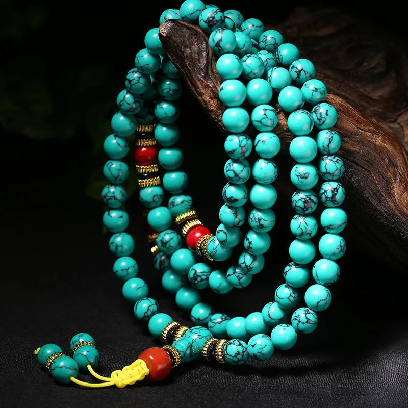 Buddha Beads Blue Turquoise Ethnic Style Turquoise Bracelet for Men and Women