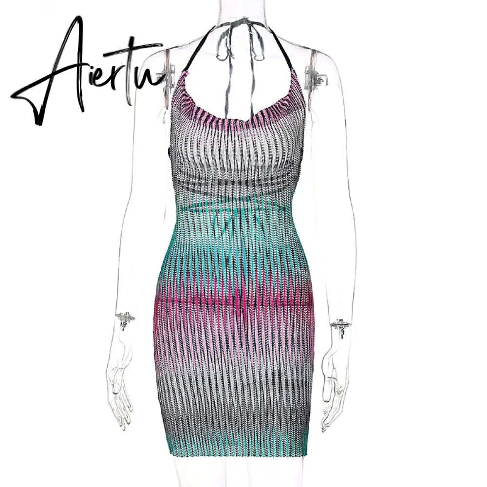 Aiertu Sleeveless Backless See Through Bandage Satin Slip Mini Dress Summer Women Fashion Sexy Party Club Robe Kpytomoa Aiertu