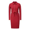 Button Knit Slim Fit Long Sleeve Dress