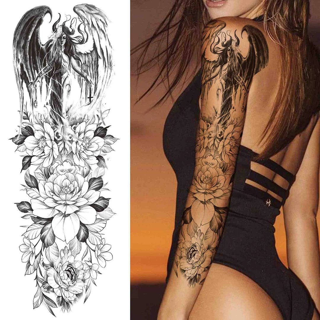Full Arm Temporary Tattoos Sleeve For Men Women Realistic Fake Tatoos Warrior Lion Tiger Flower Tatoo Sticker Black Totem Maori