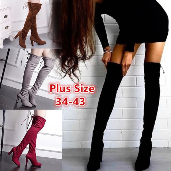Autumn and Winter Women's Fashion Suede High Heel Knee High Boots Long Boots Plus Size 34-43(Please Buy Larger Size Than Usual) - Life is Beautiful for You - SheChoic