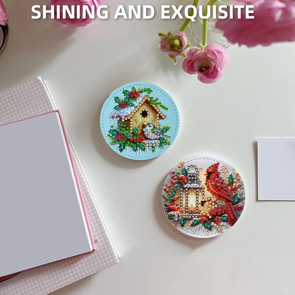 DIY Diamond Art Portable Cosmetic Mirror Round Diamond Painting Crafts (Hut)