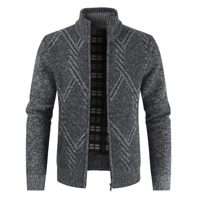 Autumn Winter Mens Sweater Casual Stand Collar Thick Cardigan Men Fashion Warm Sweater Coats