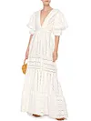 Crochet Hollow Puff Sleeves Maxi Dresses