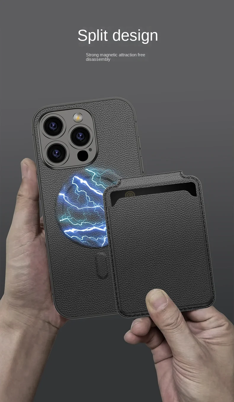 Suitable for iPhone 16 leather mobile phone case magnetic back sticker split card holder card holder