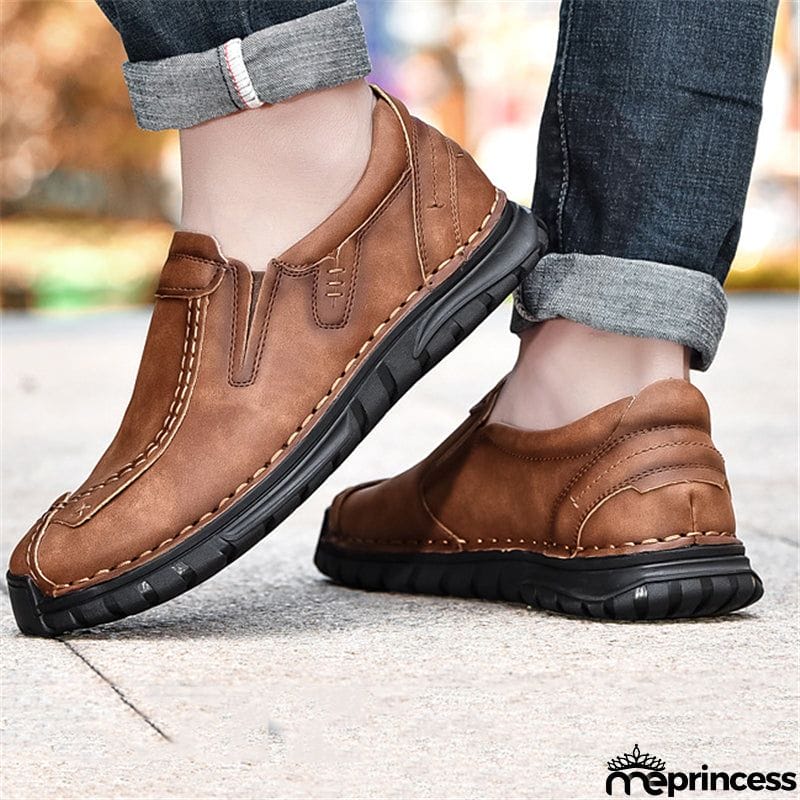 Vintage Style Contrast Stitching Flat Sole Soft Footbed Low-Top Loafers