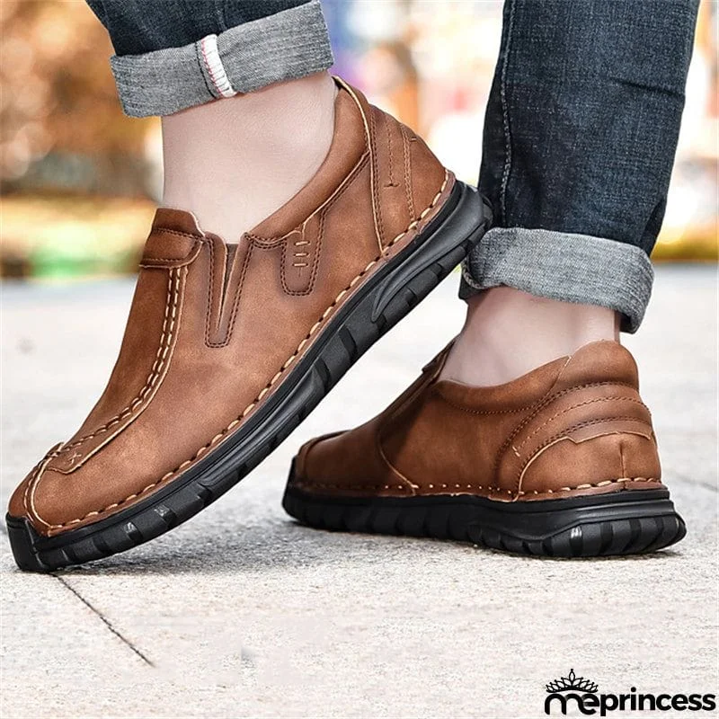 Vintage Style Contrast Stitching Flat Sole Soft Footbed Low-Top Loafers