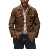 Men's Vintage Heavy Washed Lapel Single Breasted Multi-Pocket Work Jacket