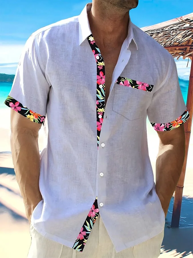 Men's Hawaiian Resort Coconut Tree Print Lapel Shirt 