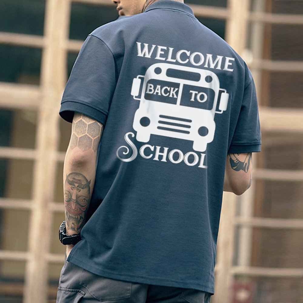Men's Back To School Fun Print Polo Shirt、、URBENIE
