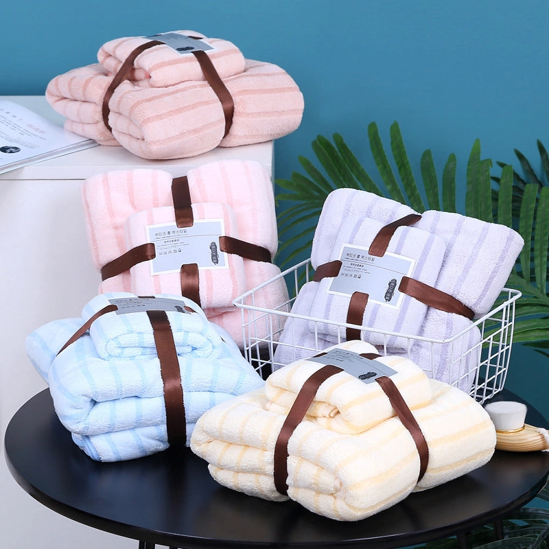 [Towel + Bath Towel Two-piece Set] Coral Fleece Suit Gift Towel Return Soft Absorbent Child And Mother Set