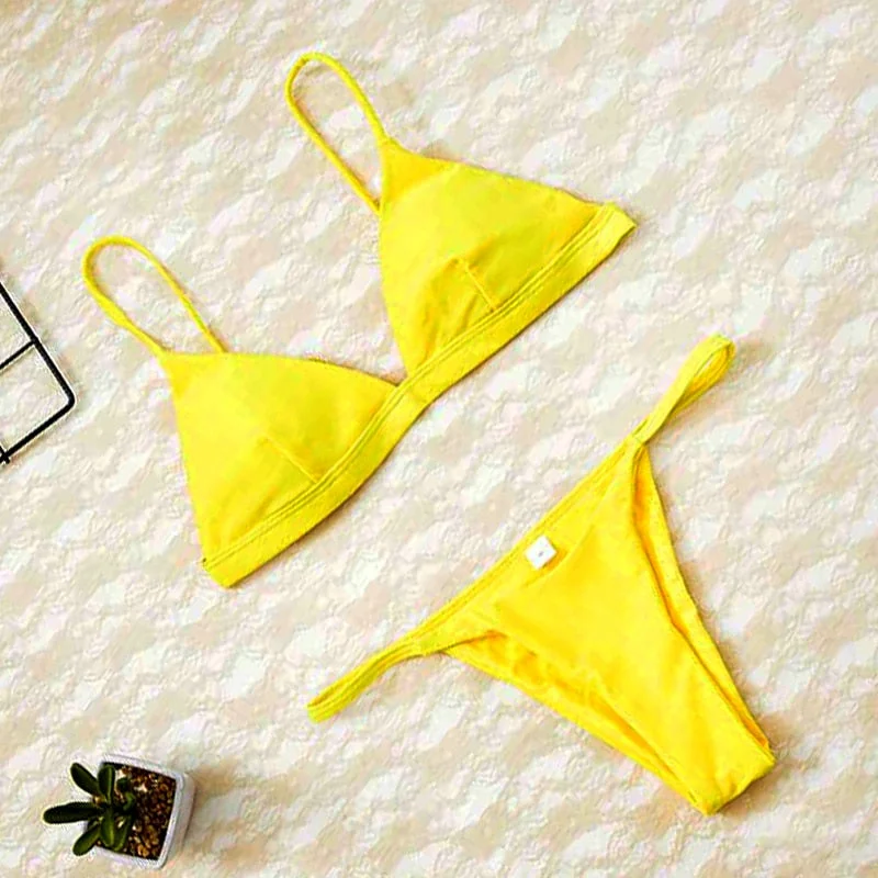 2020 Women Micro Bikini set Push Up Swimwear Solid Beach Bathing Suit Brazilian Thong Swimsuit For Girls Bikini Swim Suit Femme