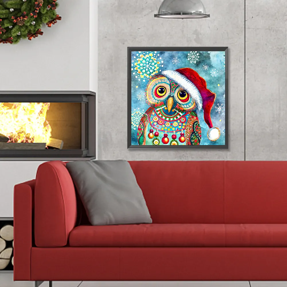 Full Round Diamond Painting 30*30cm - Christmas Owl