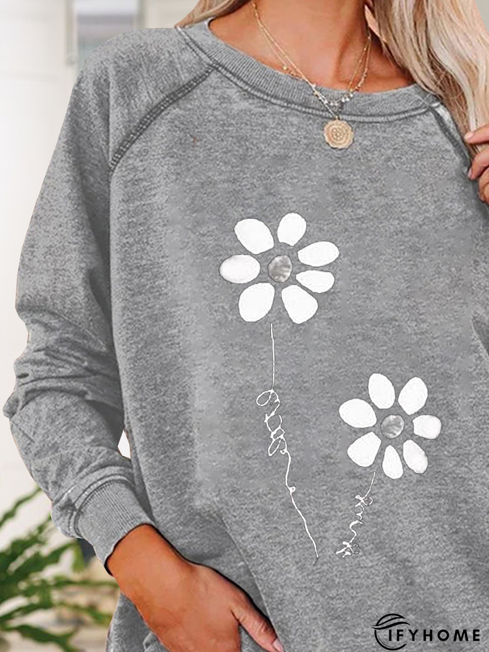Jersey Loose Floral Crew Neck Hoodies & Sweatshirt | IFYHOME
