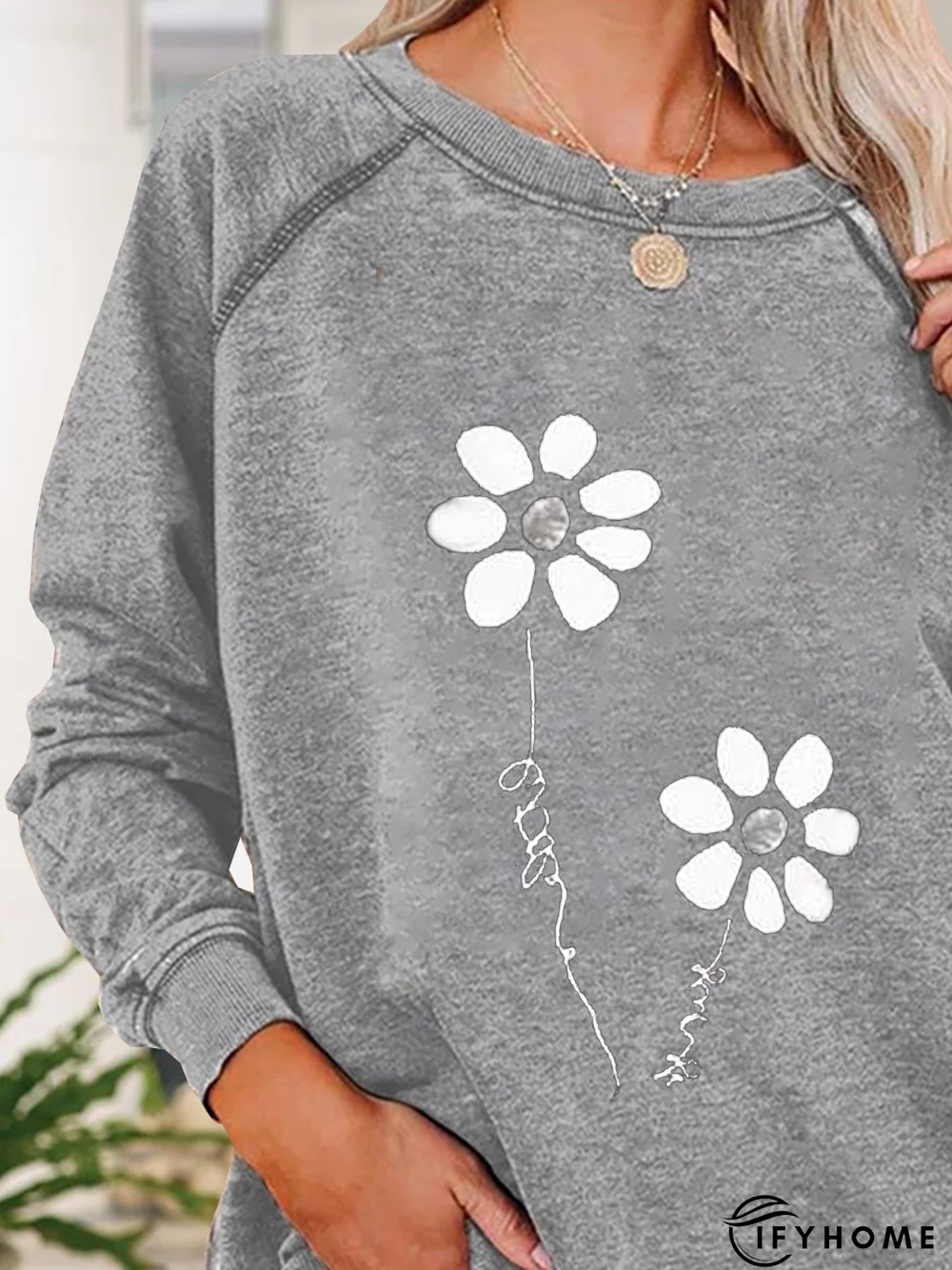 Jersey Loose Floral Crew Neck Hoodies & Sweatshirt | IFYHOME