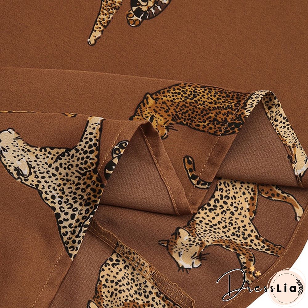 Celmia Women Long Sleeve Stand Collar Shirt Animal Print Tops Elegant Casual Loose Blouses Plus Size