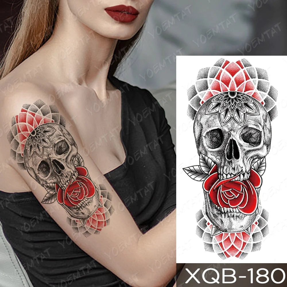 Waterproof Temporary Tattoo Sticker Rose Snake Flower Tattoos Lace Tiger Dragon Body Art Arm Fake Sleeve Tatoo Women