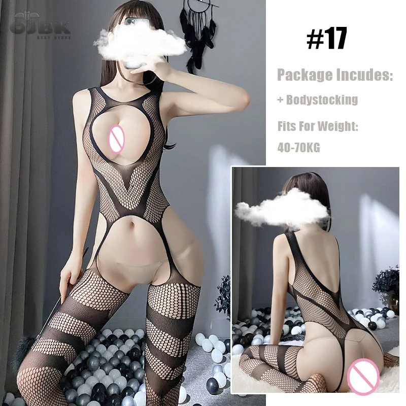OJBK Sexy Lingerie 16 Types Teddies Fishnet Erotic Outfit Open Crotch Stretch Mesh Body Stockings Elasticity Underwear 2022 New